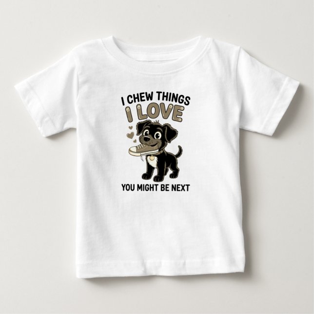 Roligt varningsgrafik för hundtuggummi t shirt (Framsida)