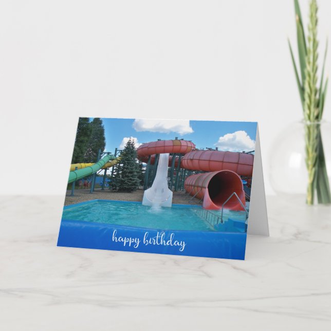 Roligt Vatten Park och Slider Birthday Card Kort (Framsida)