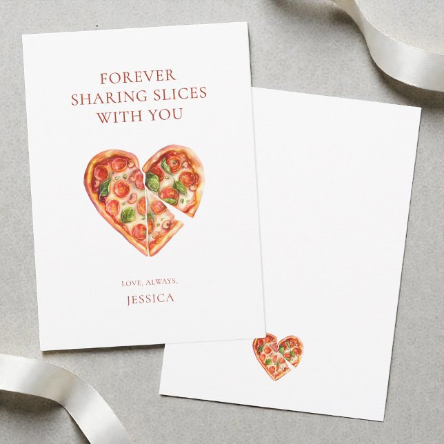 Roligt Vattenfärg Hjärtpizza Kärlek Alla Hjärtans  Julkort (Funny Watercolor Heart Pizza Love Valentine's Day Holiday Card)