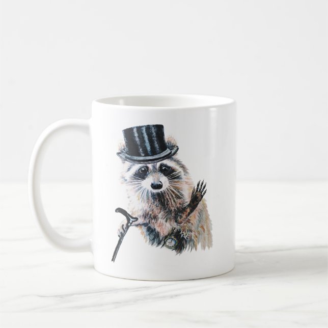 Roligt, vattenfärg, nedtonad Raccoon Kaffemugg (Vänster)