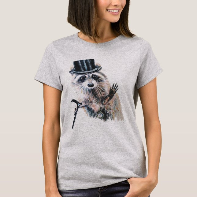 Roligt, vattenfärg, nedtonad Raccoon T Shirt (Framsida)