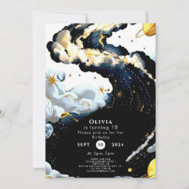 Roligt Vattenfärgsfärgrymd - födelsedag Inbjudningar