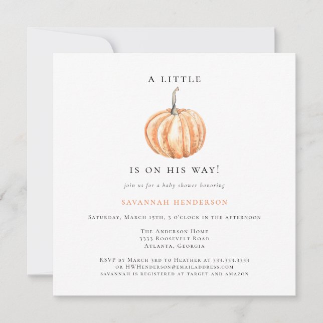 Roligt Vattenfärgspumpkin Orange Babykläder Inbjudningar (Framsida)