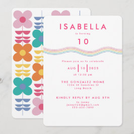 Roligt Vibrant Retro Flower Birthday Inbjudningar