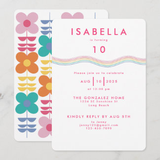 Roligt Vibrant Retro Flower Birthday Inbjudningar