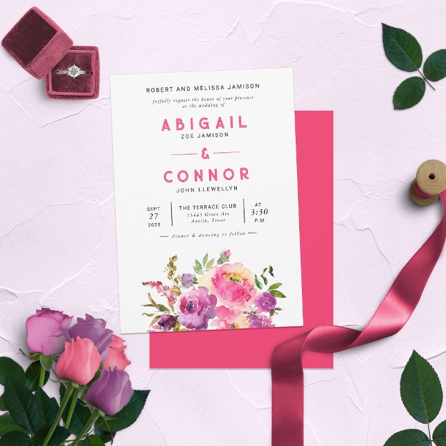 Roligt Vibrant Violet Fuchsia Blommigt Inbjudningar (Skapare uppladdad)