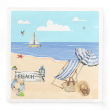 Roligt vid Beach Blue Aqua Watercolor Scene