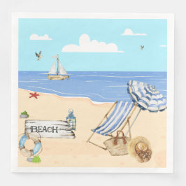 Roligt vid Beach Blue Aqua Watercolor Scene Pappersservett
