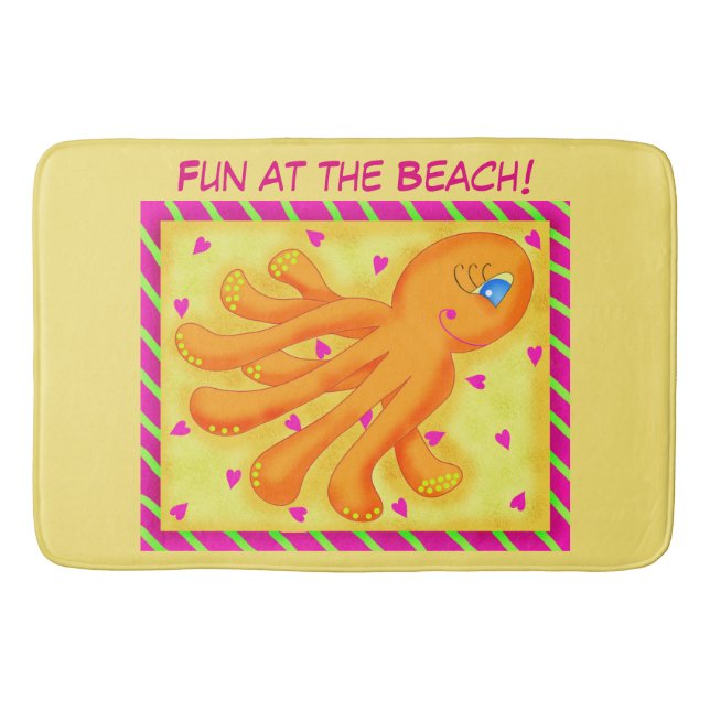 Roligt vid Beach Stollig Octopus Gult Orange Badrumsmatta (Framsidan)