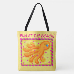 Roligt vid Beach Stollig Octopus Gult Orange Tygkasse