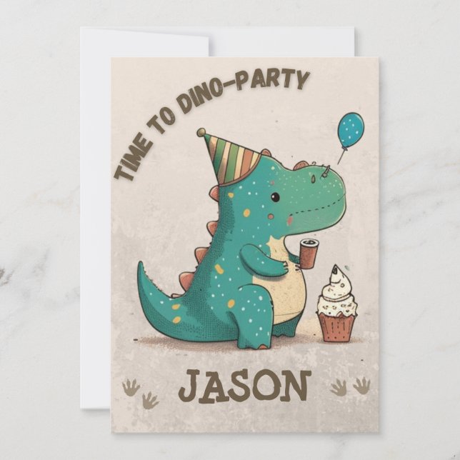 Roligt vid min Dino Party Inbjudningar (Framsida)