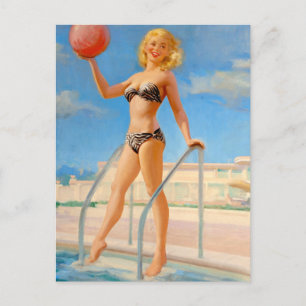 Roligt vid Swimming Bassäng Pin Up Vykort