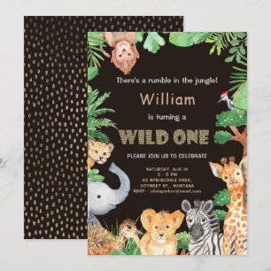 Roligt Vild 1 Jungle Boy First Birthday Inbjudningar
