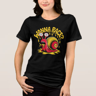 Roligt "Vill du tävla?" Retro Snigel Humor Dam T-S T Shirt