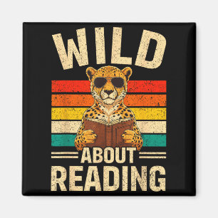 Roligt vilt om att läsa retro gepard bok pojkar magnet