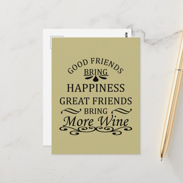 roligt vin-citat för vänner vykort (Fram/Back In Situ)