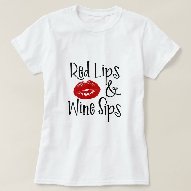 Roligt vinord "röd läppar & vinsmuttar ", t shirt (Design framsida)