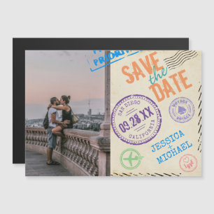 Roligt Vintage Airmail Typography Photo Save Date Magnetisk Inbjudningskort