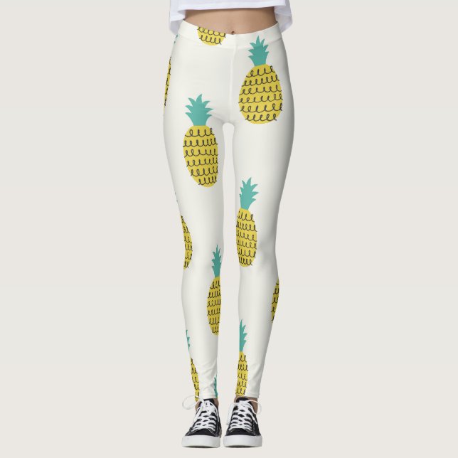 Roligt Vintage Ananas sömlös illustration. Leggings (Framsida)