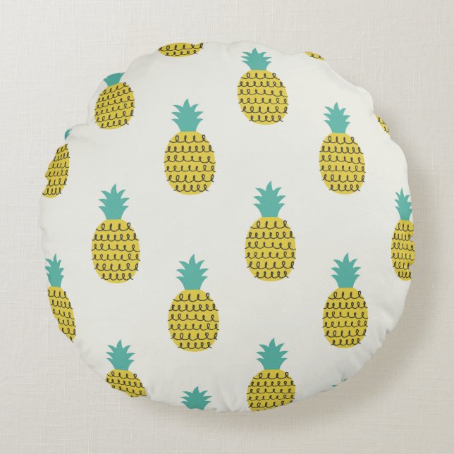 Roligt Vintage Ananas sömlös illustration. Rund Kudde (Framsidan)
