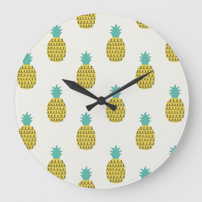 Roligt Vintage Ananas sömlös illustration. Stor Klocka (Framsida)
