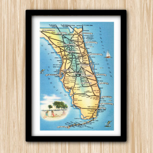 Roligt Vintage Florida Karta Poster