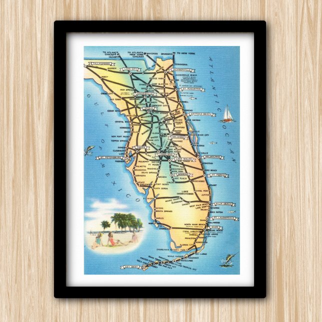 Roligt Vintage Florida Karta Poster (Skapare uppladdad)
