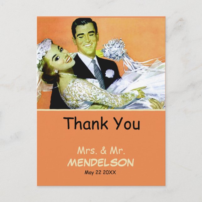 Roligt vintage personlig bröllop vykort (Framsida)