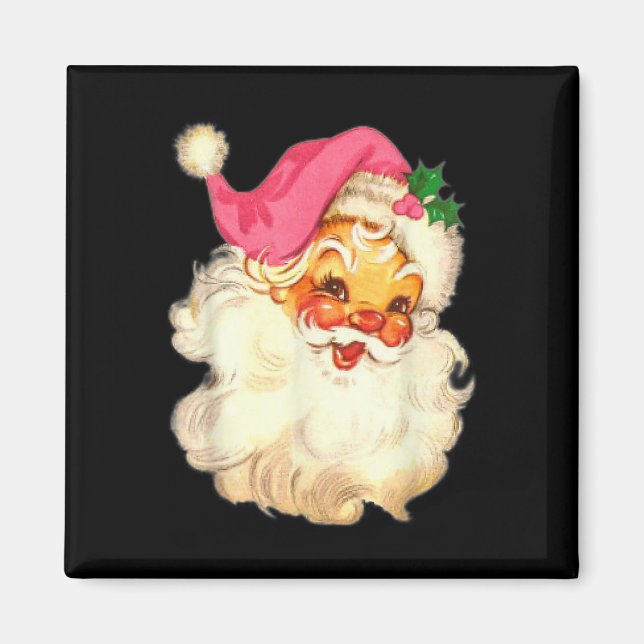 Roligt Vintage Rosa Jultomten Rosa juldesign Magnet (Framsidan)