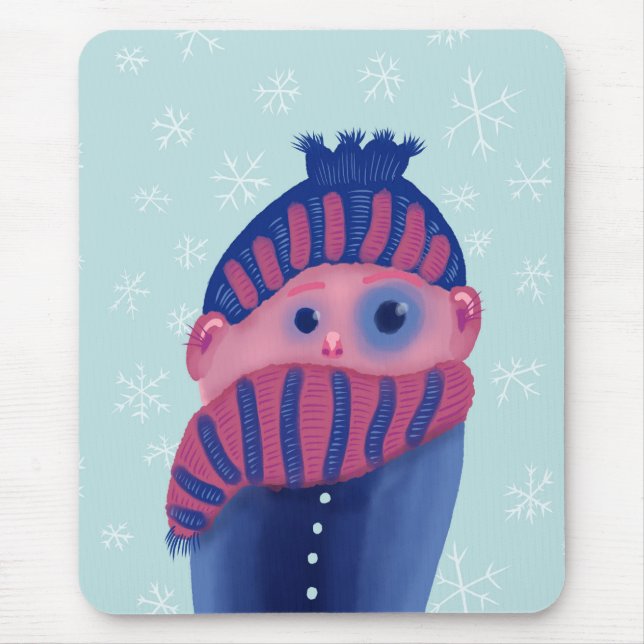 Roligt vintertecken med hatten och scarfen musmatta (Framsidan)