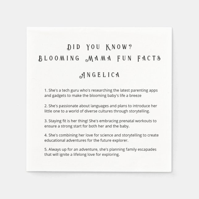 ROligt visste du mammas fakta baby shower Pappersservett (Framsidan)