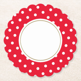 Roligt Vit Polka dots på cirkulär ljusröd fälg Underlägg Papper