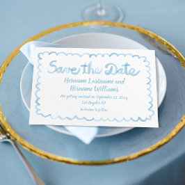 Roligt Vitaktig Hand plockade-ljusblå vit Spara Datumet