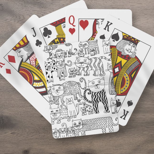 Roligt Vitaktiga katter Svarta och vita Mönster Casinokort (Fun Whimsical Cats Black and White Pattern Playing Cards)