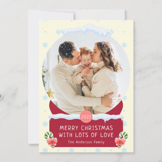 Roligt Vitt God Jul Snöglob Fotokort Inbjudningar (Framsida)