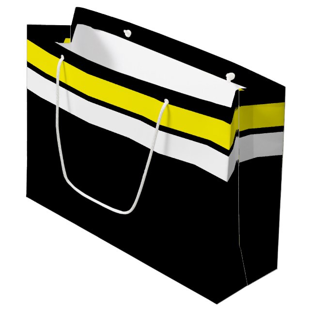 Roligt Vivid Gult Vit överkant Rand på svart (Framsidan Vinklad)