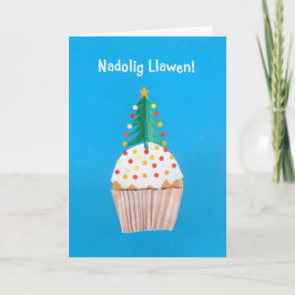 Roligt walesiskt julmuffinkort, julgran helgkort