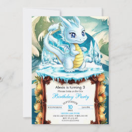 Roligt Watercolor Dragon Birthday Inbjudningar