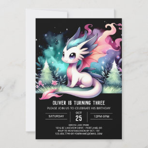 Roligt Watercolor Dragon Birthday Inbjudningar