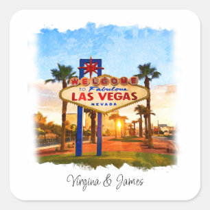 Roligt Watercolor Las Vegas Sign Bröllop Fyrkantigt Klistermärke