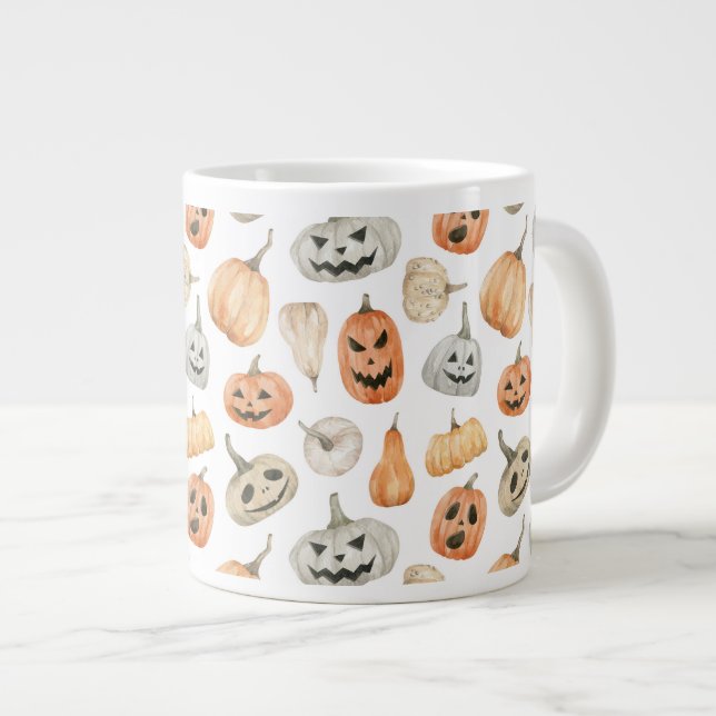 Roligt Watercolor Pumpkin Mönster Jumbo Mugg (Framsida höger)