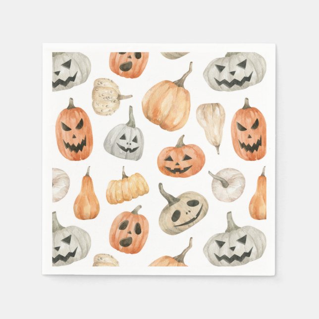 Roligt Watercolor Pumpkin Mönster Pappersservett (Framsidan)