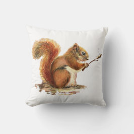 Roligt Watercolor Red Squirrel, rostning Marshmall Kudde