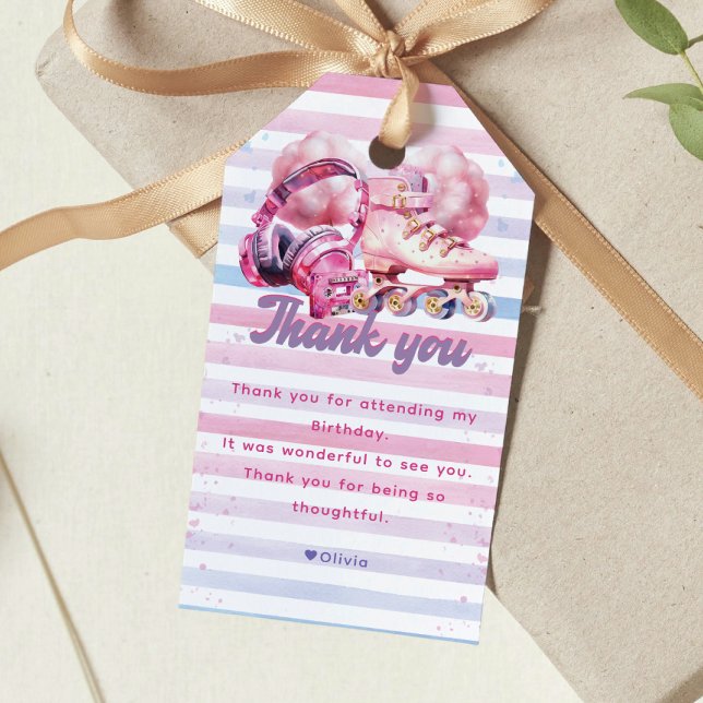 Roligt Watercolor Roller Blade Birthday Presentetikett (Skapare uppladdad)