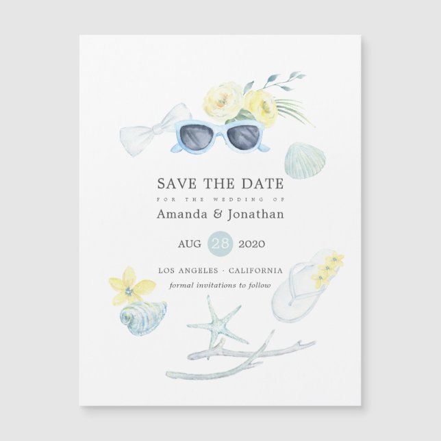 Roligt Watercolor Summer Beach bröllop Spara datum (Framsida)