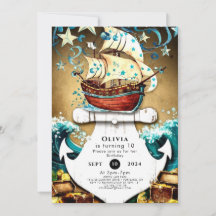 Roligt Watercolor Treasure Pirat Birthday