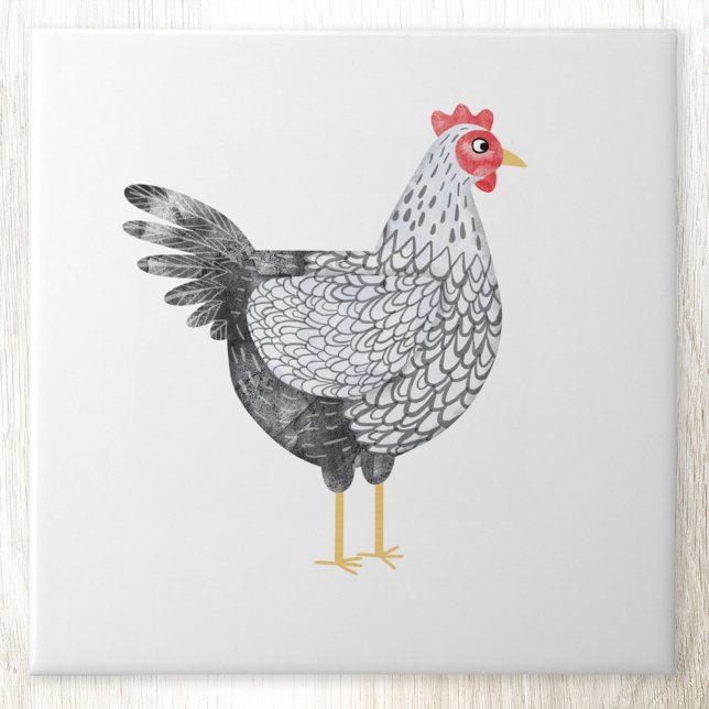 Roligt Watercolor Wyandotte Chicken Kakelplatta (Fun Wyandotte Chicken hen watercolor art ceramic tile)