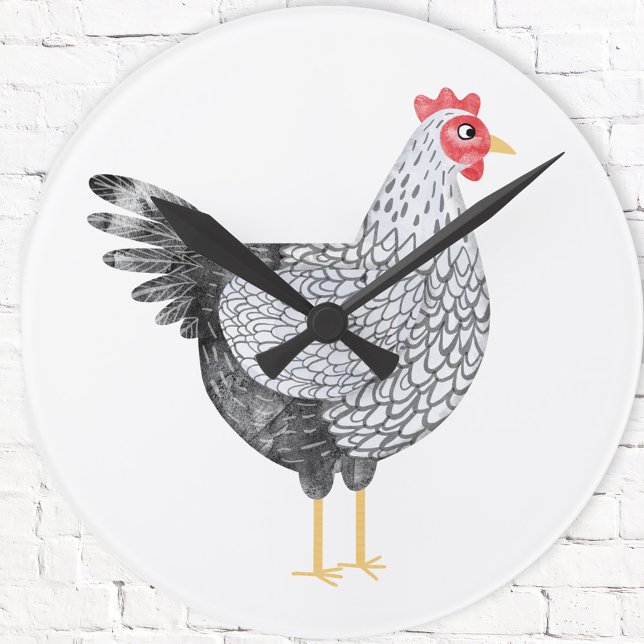 Roligt Watercolor Wyandotte Chicken Rund Klocka (Fun Wyandotte Chicken hen watercolor art clock)