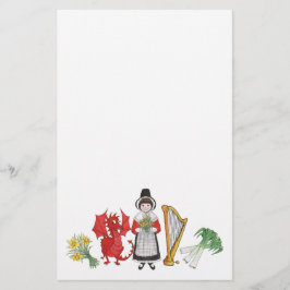 Roligt Welsh Costume and Emblems on Blue Notepaper Brevpapper