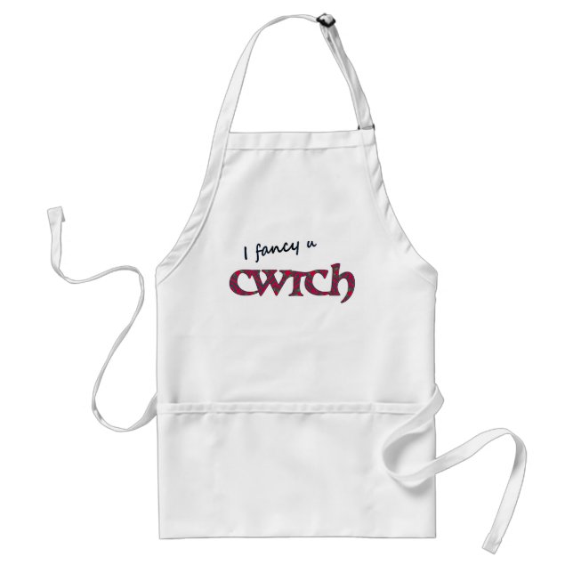 Roligt Welsh Cwtch Apron: Red Grönt Geometric Möns Förkläde (Framsidan)